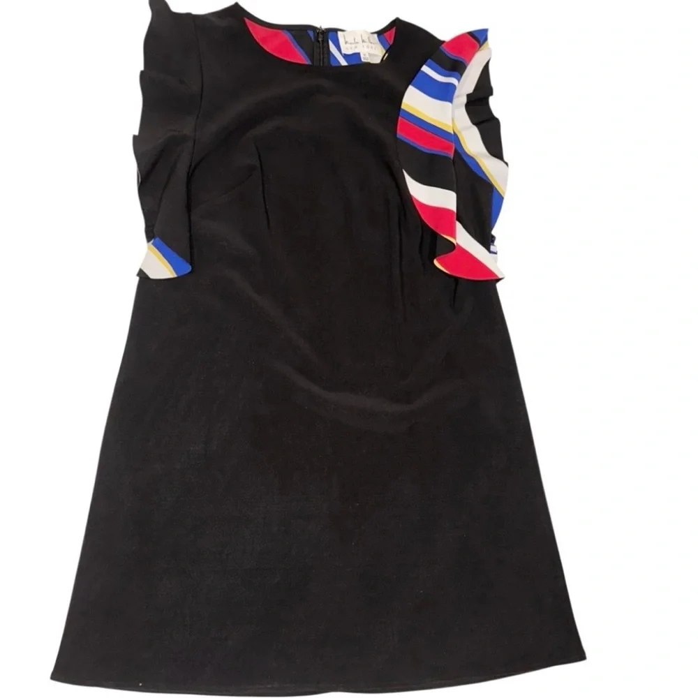 Nicole Miller New York Black Peek-a-boo Flamenco-Style Sleeve Shift Dress Sz 10 - Picture 2 of 9